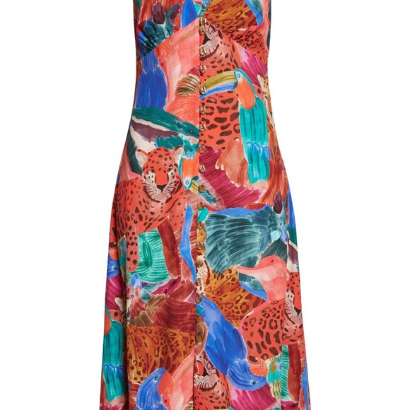 FARM Rio Animal Collage Midi V Neck Dress Size Medium - Picture 6 of 13